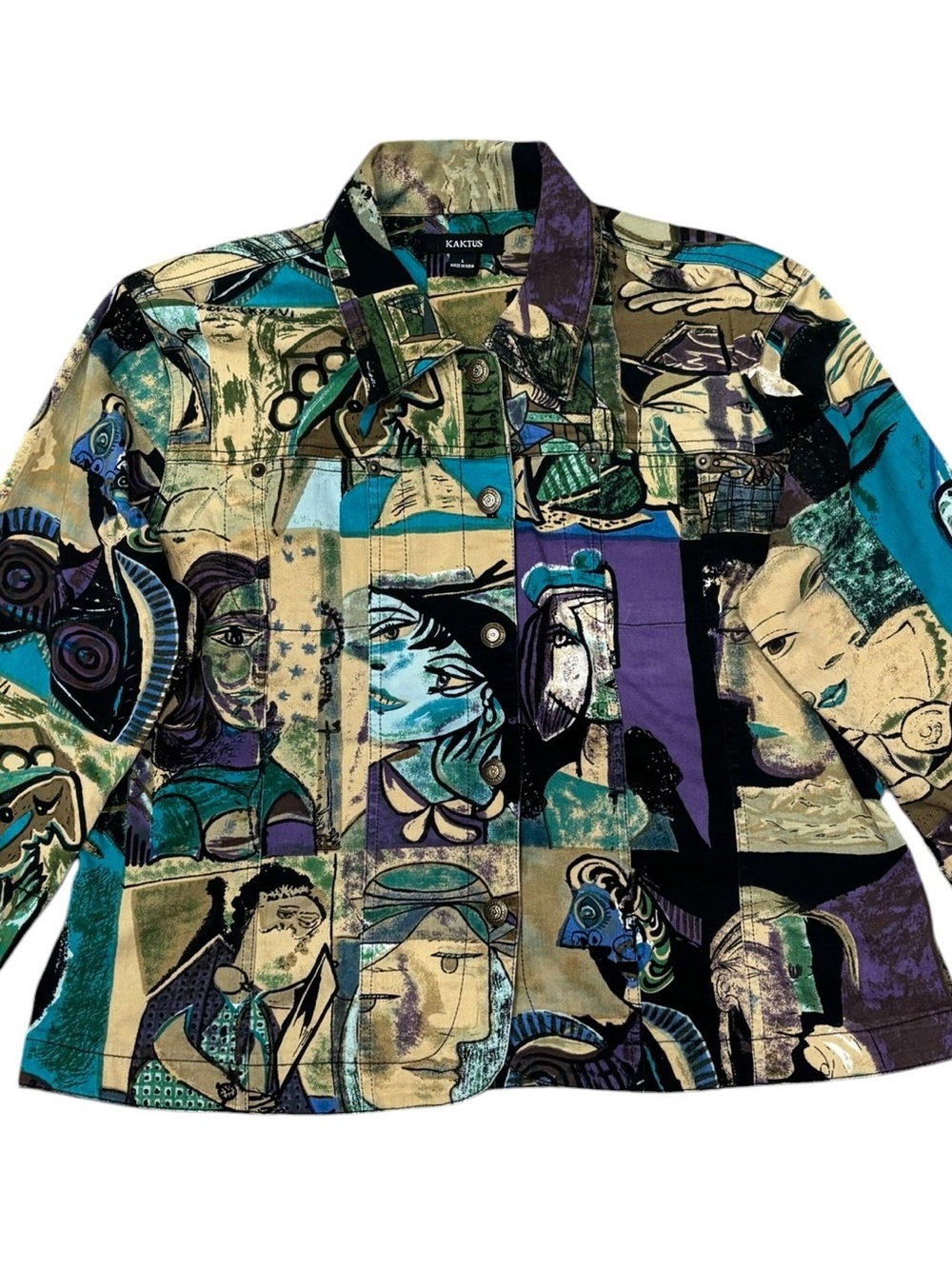 Kaktus Wearable Abstract Picasso  2 Pocket Wearable Art 3/4 Sleeve Boxy Jacket L